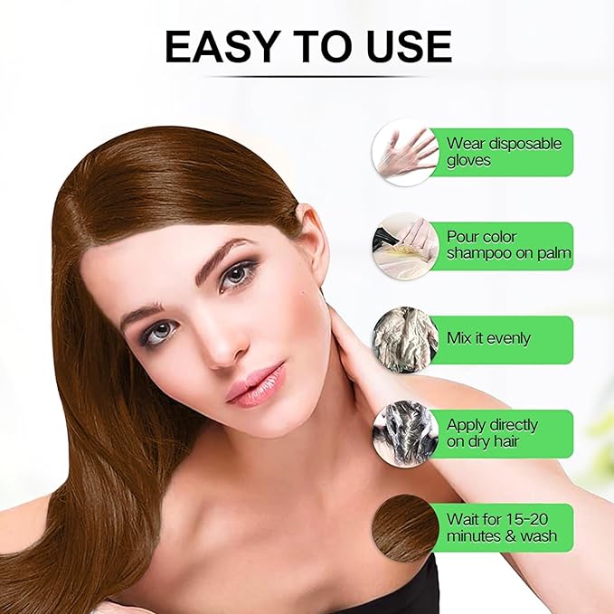 Fvquhvo Instant Hair Color Shampoo, Blonde Brown for Women Men, Long Lasting Brown Hair Dye Colors in Minutes, Easy to Use