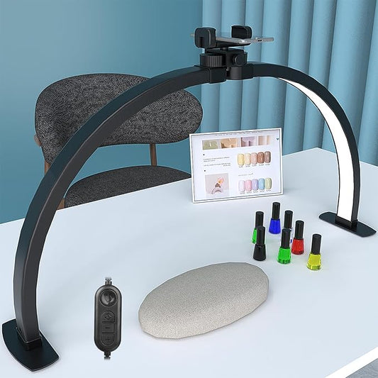 iVict Half Moon Light for Nail Desk, 29In 40W Nails Tech Light with Phone Stand, 10 Adjustable Brightness, 3 Color Temperature Led Desk lamp for Nail, Tattoos, Eyebrows, Beauty(Black)