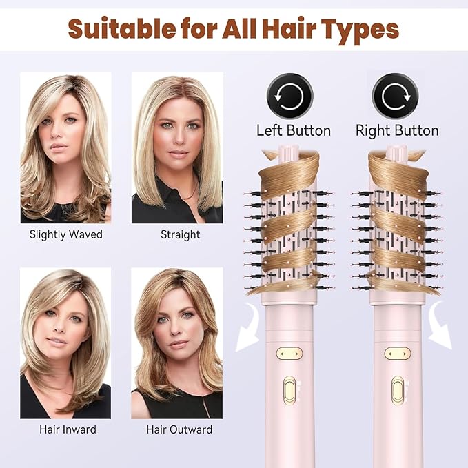 3 in 1 Rotating Hair Dryer Brush Spinning with Detachable Brush(2" & 1.5"),Negative Ionic Brush Blow Dryer 100-120V,3 Heats and 2 Speeds Rotating Hot Air Brush for Curling,Straight,Drying Electric