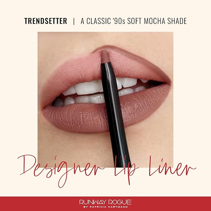 Runway Rogue Designer Liner Lip Pencil, Matte Soft Mocha Lip Liner Pencil and Lip Liner Sharpener, ‘Trendsetter’