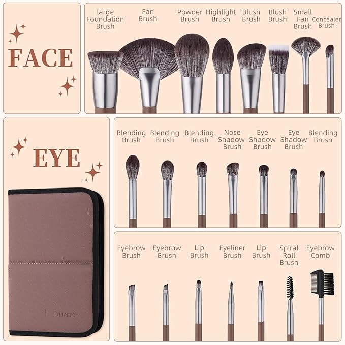 DUcare Makeup Brushes Professional with Bag 22Pcs Makeup Brush Set Premium Synthetic Kabuki Foundation Blending Brush Face Powder Blush Concealers Eye Shadows with Case