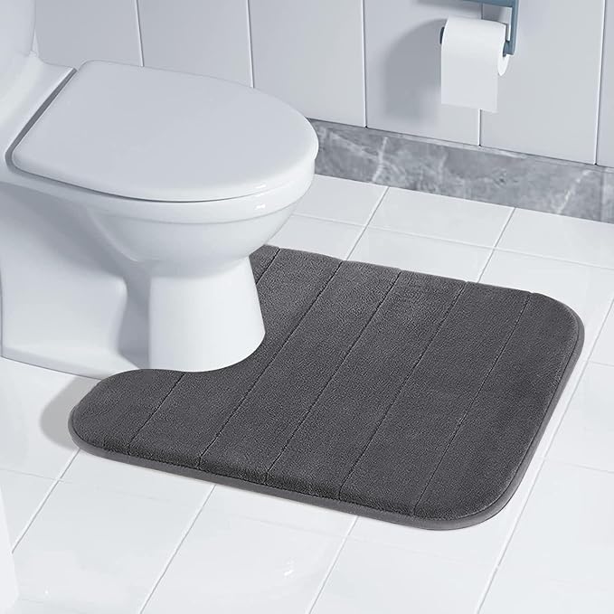 Yimobra Memory Foam Toilet Bath Mat U-Shaped, 24 X 20 Inches,Soft and Comfortable, Super Water Absorption, Non-Slip, Machine Wash and Easier to Dry for Bathroom Commode Contour Rug, Dark Gray