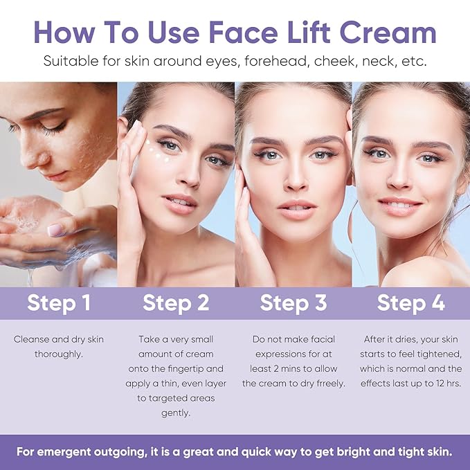 Instant Face Lift Cream, Natural Effective Wrinkle Cream to Tighten Skin, Instant Lift Serum Visibly Firming Wrinkles and Sagging Skin, Smooth Fine Lines for Face & Neck-1.7 Oz