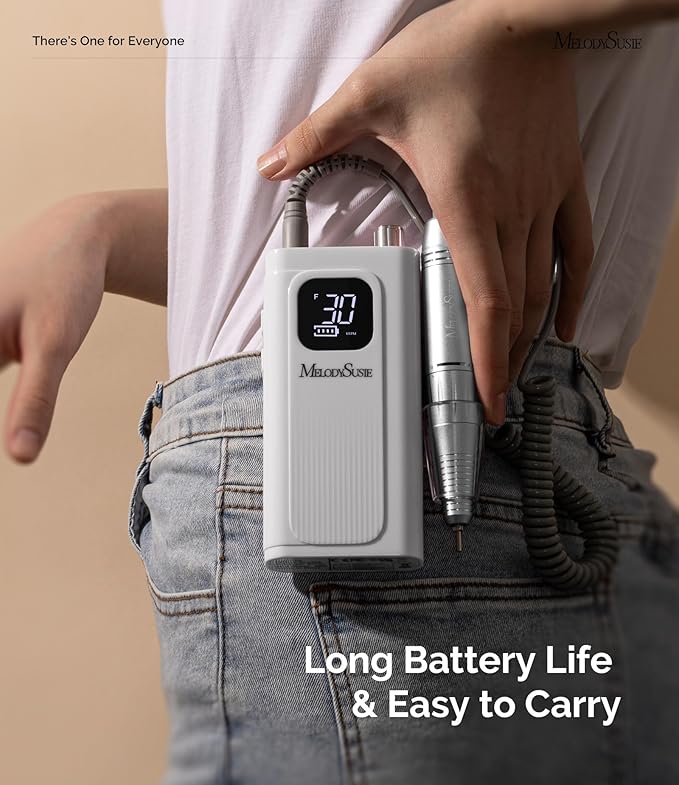 MelodySusie Entry-Level Clip-On Cordless Essential Nail Drill, SC300F 30000RPM Reliable E-File with LCD Display for All Manicure Shaping & Gel Removal, Ideal for Training, Nail Art Practice & Home Use