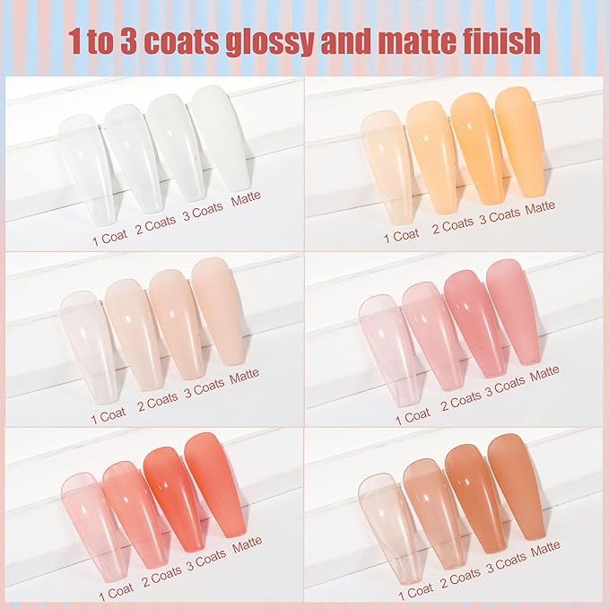 Artdone Sheer Gel Nail Polish Set Jelly UV Gel 6 Colors Translucent Porcelain White Orange Nude Pink Colors Nail Polish For All Seasons Neutral Soak off LED Lamp Gel Manicure Kit For Nail Art