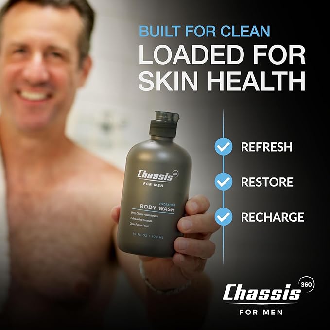 Chassis 360 Men's Body Wash - Maximum Hydration Liquid Body Cleanser for Men - Triple Foam Formula with Clean Fusion Scent - Suitable for All Skin Types - Sulfate & Paraben Free - 16 Fl Oz Bottle