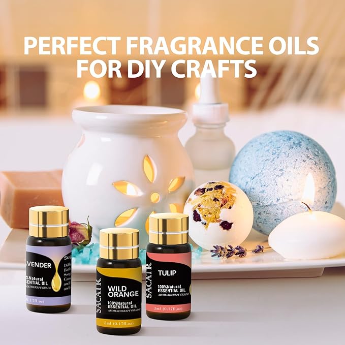 SACATR 50 Pcs Natural Essential Oil Set -Essential Oils Gift Set for Diffuser, Home Care, DIY Candle and Soap Making(50 * 5ML)