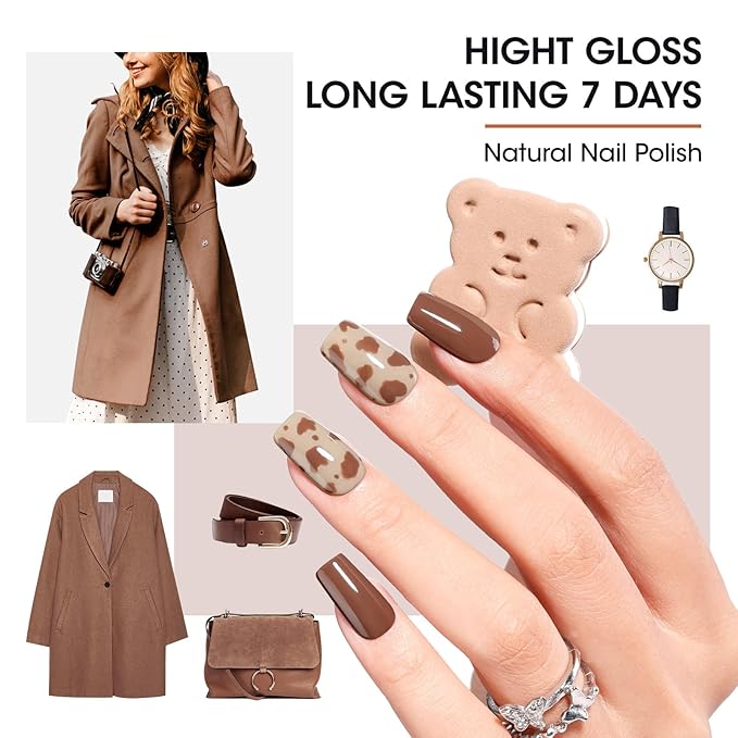 GELLEN Chocolate Brown Nail Polish Set, Fall Winter Brown Regular Nail Polish Quick Air Dry 6 Colors for Fingernail Toe Nails Home Salon Manicure Women Gifts, Not UV Gel, Hema Free, Non Toxic