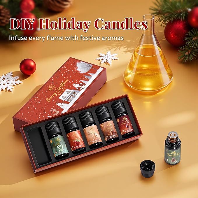 Christmas Essential Oil Set, Essential Oils for Diffusers for Home, Fragrance Oil Gift Set | Gingerbread, Candy, Christmas Tree, Spice, Cranberry, Apple Cider | Aromatherapy, Candle & Soap Making