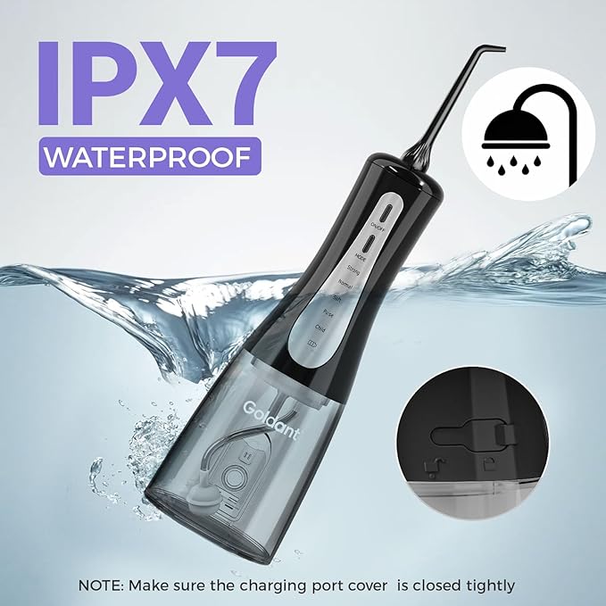 350ML Water Dental Flosser Teeth Pick with Travel Bag, 5 Modes Portable Cordless Oral Irrigator Cleaner, Electric Rechargeable IPX7 Waterproof for Home Travel Teeth Cleaning flossing(Black)