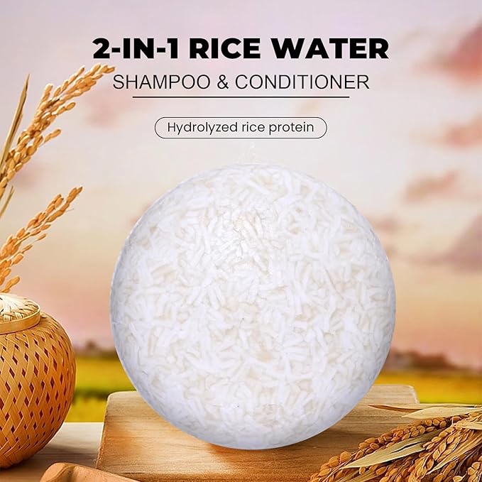 2 in 1 Rice Water Shampoo & Conditioner, 2 Pcs Natural Rice Water Shampoo Bar for Hair Improve, Hydrating & Moisturizing Dry Hair, Reducing Frizz Solid Bar Soap for Women and Men