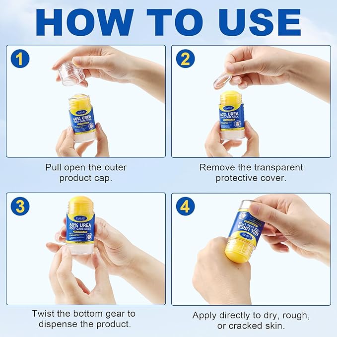 60% Urea with 2% Salicylic Acid Urea Foot Care Stick, 2PCS Heel Stick for Cracked Feet, Foot Care Cream Moisturizer for Dry Cracked Feet, Knees, Elbows, Hands, Foot Lotion Stick