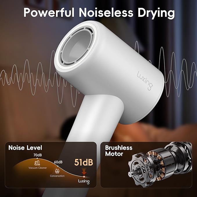 Hair Dryer, TurboLux Ionic 200 Million Negative Ions 1500W Fast Drying High Speed Hairdryer with Diffuser, Lightweight, Low Noise Hair Dryers for Women with 110000 RPM Brushless Motor (Pearl White)