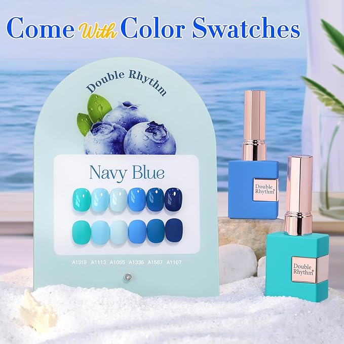 Double Rhythm 6 Pcs 15 ML Gel Polish Set Same Color Same Bottle Soak Off Gel Polish Kit Nail Art Manicure Salon DIY at Home for Women (Light Blue Dark Navy Teal-T6-14)