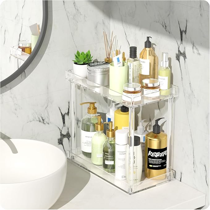 NPPLUS Acrylic Bathroom Counter Organizer, 2-Tier Tray Vanity Counter Organizer, Home Storage Holder for Makeup, Cosmetics & Perfume