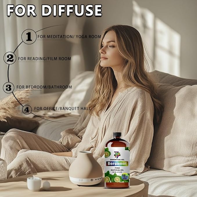 Bergamot Essential Oil(16oz / 480ml) - Bergamot Oils Used in diffusers, humidifiers, Home Baths, Cleaning Products, Yoga, DIY Soaps and DIY Scented Candles