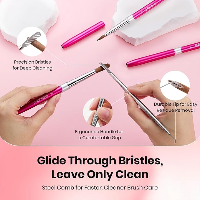 Beetles Acrylic Nail Brush - 3pcs Size 6/10/14 Kolinsky Acrylic Nail Brushes with Cleaner Tool for Acrylics Powder, Nails Extension, 3D Carving Nails Art Tools Home DIY Salon Manicure Design Tool