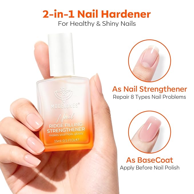 modelones Nail Strengthener and Growth Clear Nail Polish Scented Nail Repair for Damaged Nails Hardener Extra Strong and Growth for Women Nail Care Natural Concealer Foundation 15 Ml 0.5 Fl Oz