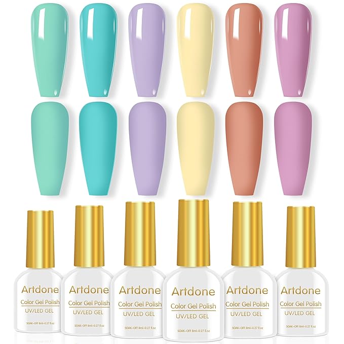 Artdone Sheer Gel Nail Polish Set Jelly UV Gel 6 Colors Translucent Milky White Pink Nude Brown Colors Nail Polish For All Seasons