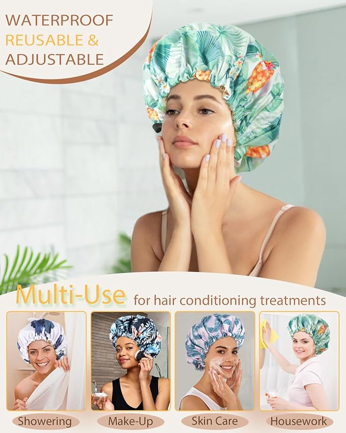 Shower Caps for Women Waterproof Reusable… (Pineapple Palm)