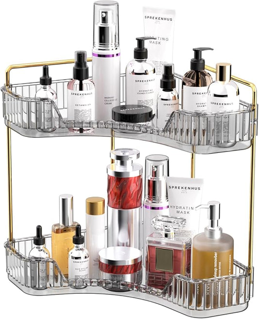 GTI 2 Tier Makeup Organizer, Large Capacity Bathroom Counter Organizer, Perfume Cosmetics Skincare Vanity Organizers, Dresser Countertop Organizer and Storage for Women (Gray)