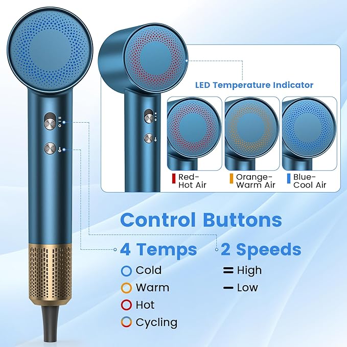 Hair Dryer Blow Dryer, 160000 RPM High-Speed Brushless Motor 500 Millions Negative Ionic Hairdryer for Fast Drying, Low Noise Thermo-Control Hair-Dryer-with-Diffuser for for All Hair Types