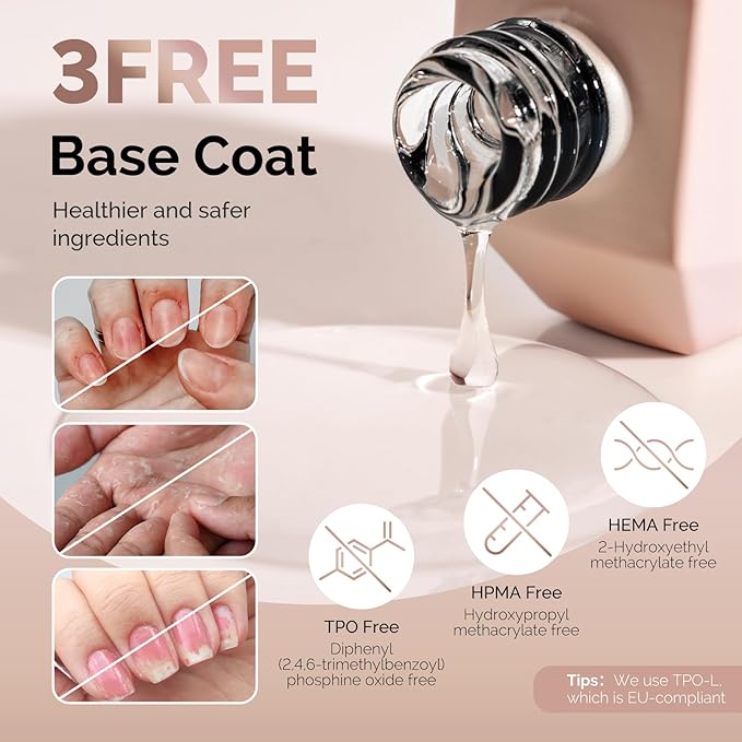 MelodySusie Hema Free Gel Base Coat,Hema Free,Hpma Free,Tpo Free,No Wipe,Soak off UV LED Drying,Long Lasting Gloss Shiny 15ML