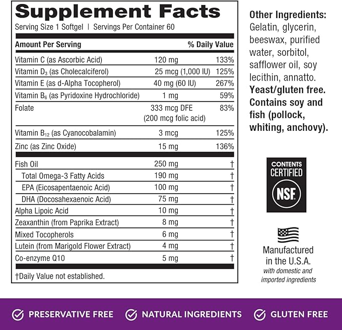 EyePromise Restore Eye Health Supplement - 60 Softgels, 30-Day Supply - Omega 3 Supplement with Zeaxanthin, Lutein, Fish Oil, EPA, DHA & Vitamins for Eye Health