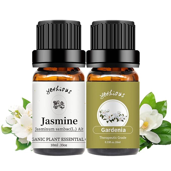 yethious Jasmine Gardenia Essential Oil Set 100% Pure Gardenia Fragance Oil Jasmine Aromatherapy Oils for Diffuser - 2 Pack 10ML