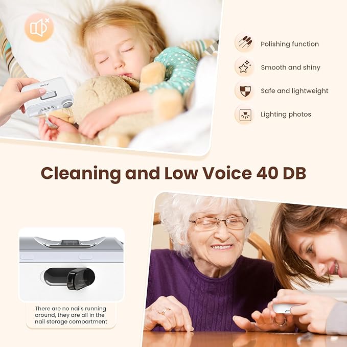 Electric Nail Clipper,Automatic Nail Clipper,Rechargeable 2 Speed Nail Clippers Set,45DB NailKit,LED Light Electric NailClippers for Baby,Kids,Adults,Seniors,2 in 1Design Manicure Set Portable White