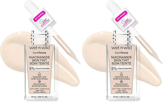 wet n wild Bare Focus Skin Tint, 5% Niacinamide Enriched, Buildable Sheer Lightweight Coverage, Natural Radiant Finish, Hyaluronic & Vitamin Hydration Boost, Cruelty-Free & Vegan - Soft Ivory
