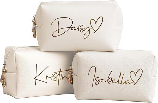 DayOfShe Personalized Name Makeup Bag Toiletry Bag for Bridesmaid Gifts Bridal Shower Wedding Gifts, Custom Cosmetic Bag for Best Friend Birthday Gifts