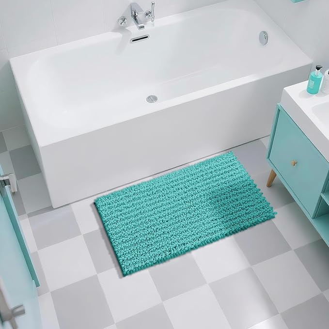 Yimobra Large Bathroom Rugs Non Slip Washable 36x24 Inch - Ultra Soft Absorbent Chenille Bath Mat, Quick Dry Shaggy Floor Carpet for Tub Shower, Lake Blue Home Decor Accessories