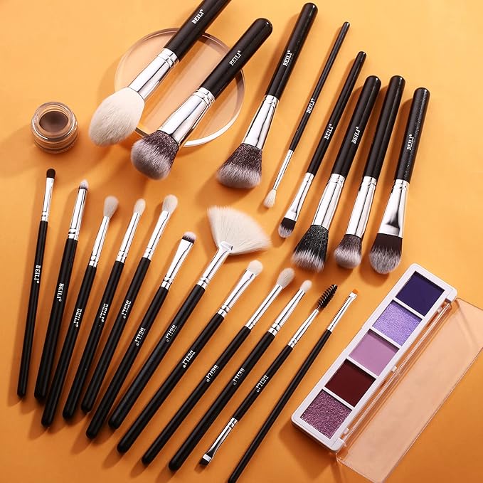 BEILI Makeup Brushes 20pcs Makeup Brush Set Premium Synthetic Kabuki Foundation Face Powder Fan Contour Concealer Eye Shadows Eyebrow Eyeliner Make Up Brush Tools Kit(Black)
