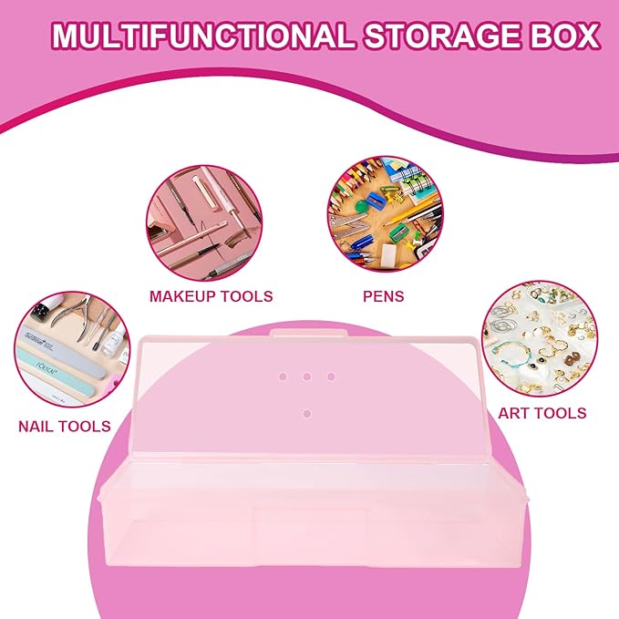 Plastic Nail Storage Manicure Tool Box, 4PCS Storage Personal Box Nail Implement Storage Box Organizer Case Box for Nail Art Pedicure Supply (Pink-4pcs, Large)