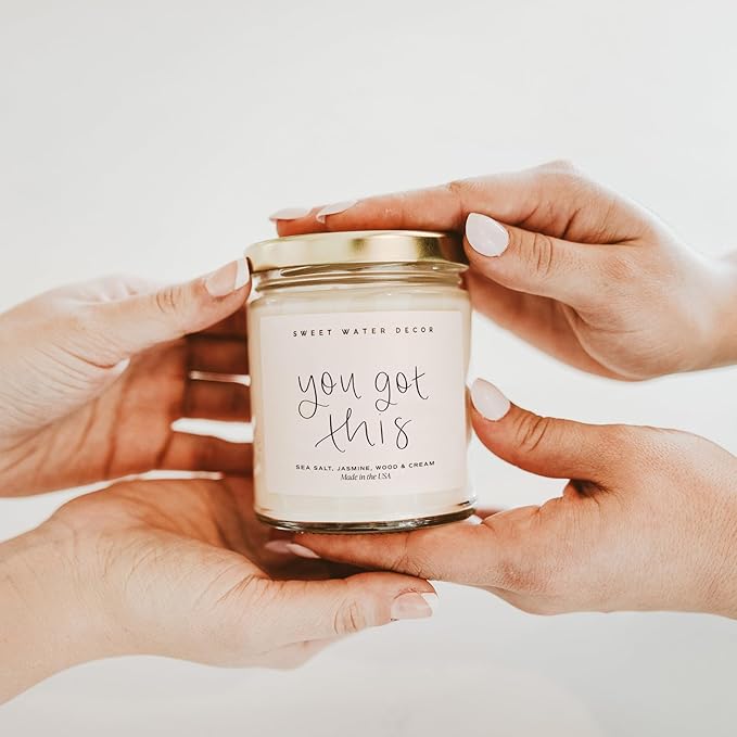 Sweet Water Decor You Got This Candle - Encouragement Gifts for Women, Graduation Gift, New Job Gift, Positive Affirmation - 9oz Clear Jar, 40 Hour Burn Time, Made in The USA