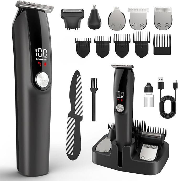 Beard Trimmer for Men Hair Clippers - 6 in 1 Professional Grooming Kit Cordless Hair Clipper Trimmers Set Waterproof,Electric Shaver Razor for Face Nose Body Mustache