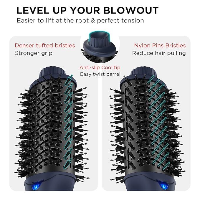 One Step Hair Dryer & Volumizing Brush, Aima Beauty Hair Styling Tool - Ceramic Straightener, Curler, Hot Air Styler & Ionic Salon Brush, Prussian Blue