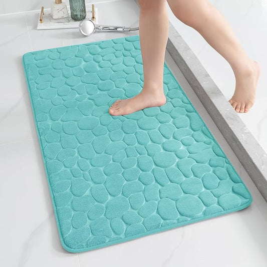 YIHOUSE Memory Foam Runner Rug, Cobblestone Bathroom Runner Rugs Super Water Absorbent Bath Mats for Bathroom Machine Washable Bath Rugs for Hallway Bedroom Laundry Room(24 x 47,Teal)