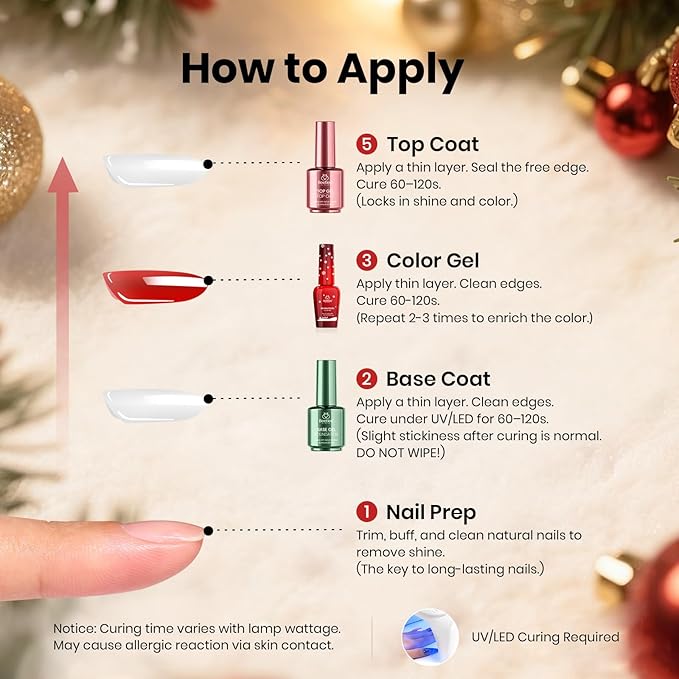 Beetles 27Pcs Christmas Gel Nail Kit Gifts for Women Teen Girls - 6 Colors Red Gold Cat Eye Glitter Merry Glitz Gel Nail Polish Kit with U V Light Jelly Winter Set Soak Off Salon DIY Manicure Set