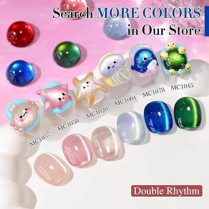 Double Rhythm 0.5 OZ Cat Eye Gel Polish with Magnet 15ML Holographic Glitter Shimmer Translucent Jelly Color Magnetic Nail Polish Salon DIY at Home (MC1078)