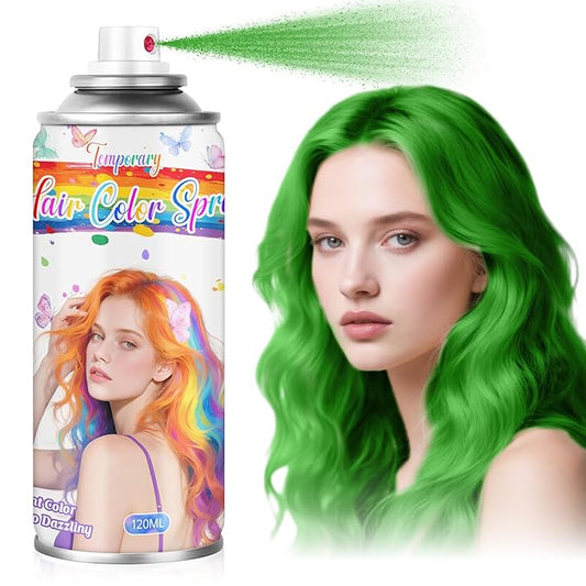 Green Temporary Hair Color Spray for Kids & Women- Washable Root Touch Up Hair Dye, Non-Sticky Hair Wax for Christmas,Cosplay,Parties (120ML, Green)