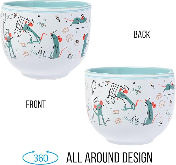 Silver Buffalo Disney Pixar Ratatouille Remy Icons Ceramic Ramen Noodle Rice Bowl with Chopsticks, Microwave Safe, 20 Ounces