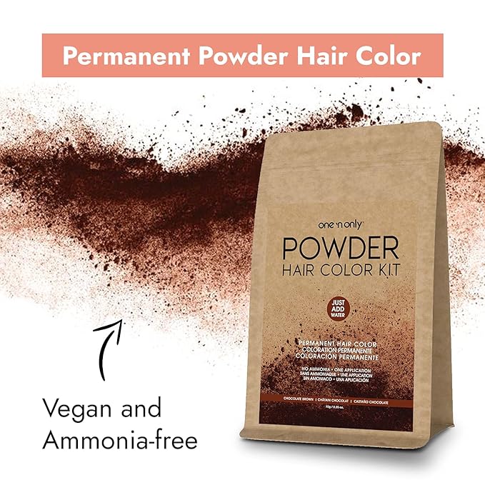 One N' Only Powder Hair Color Kit, Chocolate Brown, Permanent Color in Single Application, 100% Gray Hair Coverage without Lift, Just Add Water - No Developer Needed, Vegan and Cruelty Free