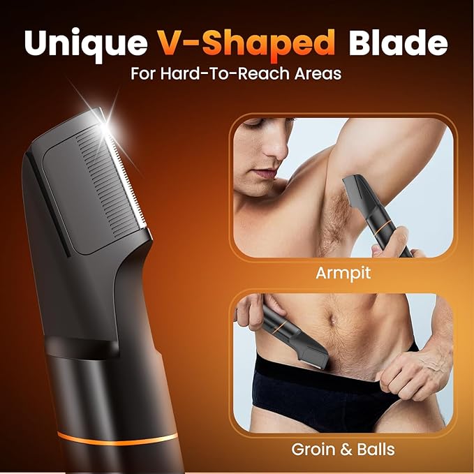 Manscape Body Hair Trimmer for Men, Waterproof Pubic, Groin & Ball Shaver, No-Nick Mens Electric Grooming Kit with LED Display, USB Rechargeable, Adjustable Guide Comb