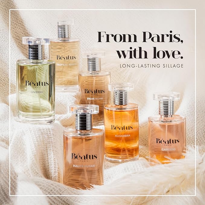 Beatus Paris Gardens - Luxury Perfume for Women - Eau de Parfum - Long-Lasting Fragrance with Notes of Spicy Rose, Jasmine, Sandalwood & Patchouli Scent - All Day Wear - Travel Size EDP Spray - 3.4 oz