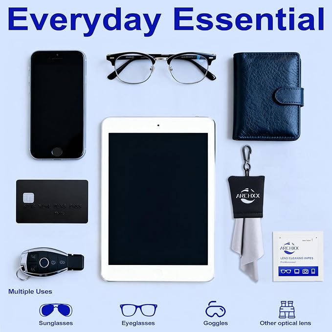 400 Count Lens Wipes for Eyeglasses, +1 Clip-On Pouch Microfiber Lens Cleaner, Individually Wrapped Pre-Moistened Eye Glasses Cleaner Wipes for Glasses, Sunglasses, Camera Lenses, Streak-Free