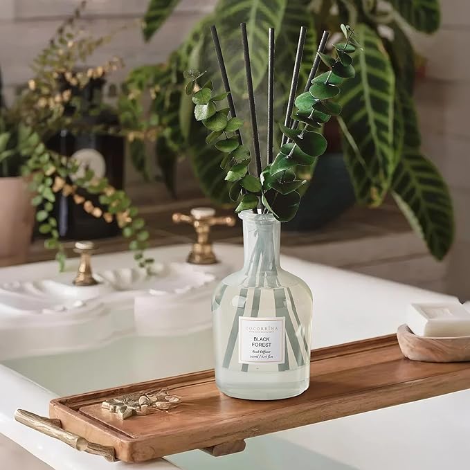COCORRÍNA Black Forest Reed Diffuser – 6.76 oz Essential Oil with Sticks & Dried Eucalyptus Branches, Home Fragrance for Bedroom or Bathroom Décor