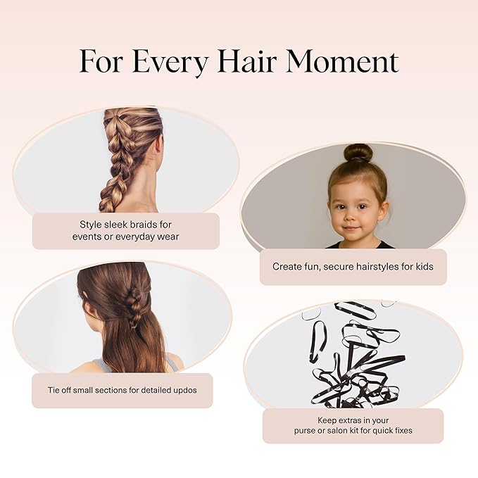 Kitsch Hair Ties No Damage for Kids, Teens and Women - Rubber Bands for Hair Styling | No Snag Hair Elastics | Daily Hair Accessories | Ideal Gifts for Women - 500pcs (Black)
