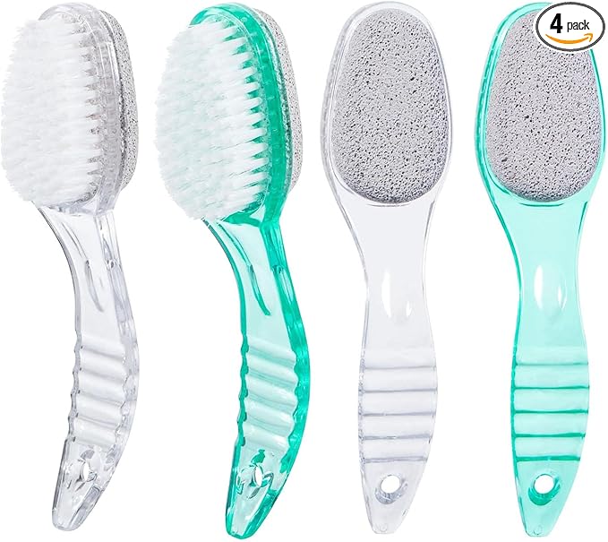 4 Pcs Foot Brush for Shower with Handle 2 in 1,Ooloveminso Large Foot Pumice Stone Brush Scrubber Foot File Calluses Remove Suitable for Horniness Foot Spa,Foot Care Smooth Skin (Green&Transparent)